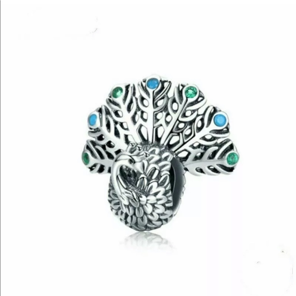 Silver Peacock Crystal European Charm - Collectible Limited Edition